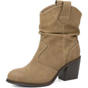 Women's Short Cowboy Boots, Wide-Calf Western Boots with Low Chunky Heel, Ankle Cowgirl Boots Dress Country Concert