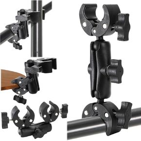 Foraineam Double Mount Camera Clamp Bracket, Umbrella Mount Motorcycle Bike Handlebar Clamp, Super Clamp Monitor Magic Arm, Crab Plier Clip for Desktop, Wagon, Selfie Stick, Photo Studio Light Stand