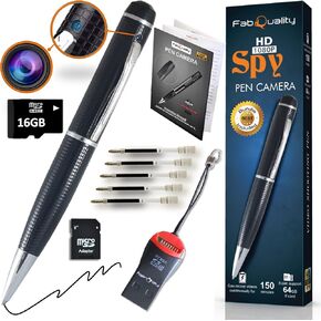 Mini Pen Body Camera 1080p & 16GB Micro SD + 5 Inks + Reader Premium Small Body Cam with HD Video or Picture Taking, Body Worn Camcorder