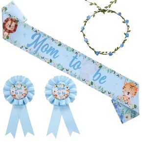 Jungle Animal Baby Shower Decorations, Woodland Mom to Be Sash Corsage Dad to Be Badge Pin Flower Crown for Welcome Baby Pregnant Gift Gender Reveal Party Decorations