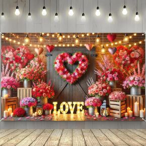 Happy Valentine's Day Backdrops Love Hearts Lights Brick Wall Valentine's Day Theme Photography Background Valentines Banner Decorations for Wedding Anniversary Party Supplies 70x43 inch