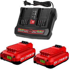 Powilling 2Pack 20V 3.5Ah Replacement Craftsman 20V Lithium Battery and Charger Kit for Craftsman V20 CMCB202 CMCB204 CMCB206 CMCB201 CMCB100 CMCB124 with CMCB104 Craftsman 20V Battery Charger