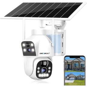 GENBOLT Solar WiFi Security Camera Outdoor Wireless, 8W 15600mAh Battery Powered Home Surveillance Camera CCTV with Dual View, Dual Lens Spotlight IP Camera with Color Night, PIR Detection