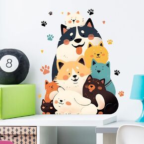 Cartoon Dog and Cat Wall Stickers Cute Nursery Animal Wall Decals for Kid Removable Peel and Stick Wall Art Home Decor Decoration for Classroom Preschool Living Room Bedroom Bathroom