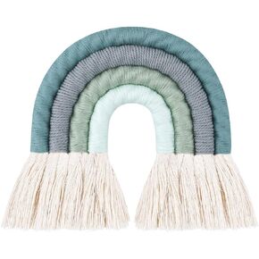 ZWA Rainbow Wall Hanging,Rainbow Wall Art,Handmade Macrame Rainbow Wall Decor for Nursery Kids Room Home Decor (Green+Grey Rainbow), 4 lines, 6.7 in