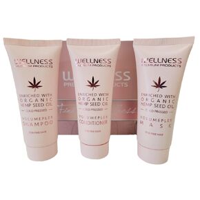 Wellness Premium Products Volumeplex Travel Set, Organic Hemp Seed Oil Shampoo, Conditioner & Hair Mask for Fine Hair, Volumizing & Nourishing, 50ml