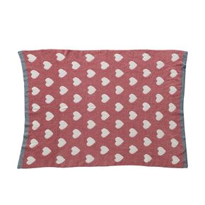 Creative Co-Op Cotton Blend Knit Baby Blanket with Printed Hearts, Pink and White