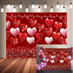Valentine's Day Backdrop I Love You Red Pink Heart Balloon Couple Photography Background Bride Shoewr Girl Couple Valentine's Day Party Decoration 7x5FT in Saudi Arabia