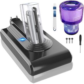 V11 Battery 25.2V 6.0Ah 6000mAh Compatible with Dyson SV14 V11 Absolute Complete Cordless Vacuum Cleaner Li-ion Battery + 1 Post HEPA Filter + 1 Brush + Screwdriver(Screw Mounted)
