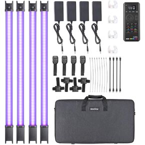 Godox TL60 4-Light Kit RGB Tube Light, CRI 96 TLCI 98 Accurate Color, 2700k-6500K Adjustable, 39 Light Effects, Supports APP/Remote/DMX Control, App Supports Color Gel Mode and Color Picker