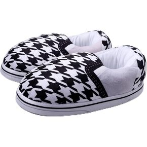 Houndstooth Slippers, Fashion Striped House Shoes Warm Winter Home Slides Plush Anti-Slip Comfy Footwear One Size
