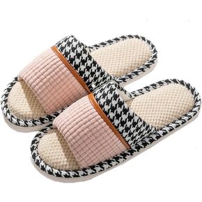 Womens Slippers House Slippers Soft Linen House Shoes Slippers Breathable Home Shoes Memory Foam Slippers Open Toe Bedroom Slippers Washable Slippers for Men indoor