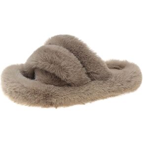 Women's Cross Band Fuzzy Slippers Soft Plush Furry Warm Slippers Open Toe Fluffy House Shoes Comfy Indoor and Outdoor