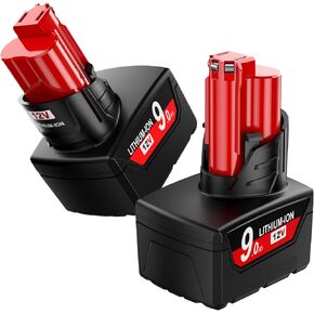 New Upgraded Replacement for Milwaukee M12 Battery 9.0 2/pk Compatible with Milwaukee M12 Power Tools 100% Compatible with Milwaukee Original Charger