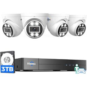 【121° Wide Angle+Spotlight Alarm】 Hiseeu 8MP 4K PoE Security Camera System,PoE Camera System 16CH Expandable,w/5MP Home Security Cameras,Human/Vehicle Detect,2-Way Audio,24/7 Recording,3TB HDD