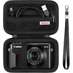 علبة السفر الصلبة لـ Canon PowerShot G7 X Mark II/ G7 X Mark III الكاميرا الرقمية ، حقيبة تخزين واقية مع جيب شبكة سحاب لحزمة البطارية ، كابل الشحن وغيرها من الملحقات ، الأسود in Kuwait