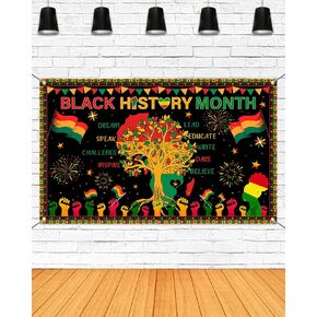 Mocsicka Black History Month Backdrop Banner African Amercian Festival Holiday Party Decorations Banner for Photopgraphy Photo Booth Backdrop (Black, 70.8x43.3 inch)