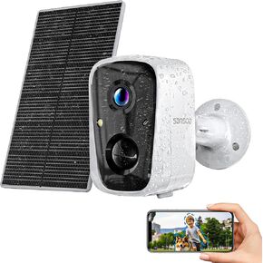 SANSCO 2K 4MP Solar Security Camera Outdoor, Battery Operated WiFi Indoor Camera for Home Surveillance- Spotlight, PIR/AI Motion Detection, Siren, Color Night Vision, 2-Way Talk, SD/Cloud Storage