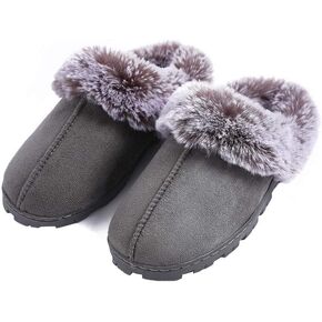 Women's Comfy Faux Fur House Slipper Memory Foam Slip on Anti-Skid Indoor Outdoor Sole