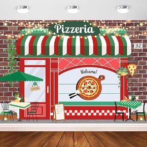 Avezano Pizza Shop Backdrop Pizza Party Food Newborn Baby Birthday Party Decorations Boys Girls Cooking Theme Vintage Pizzeria Shop Birthday Baby Shower Newborn Party Background (7x5ft)