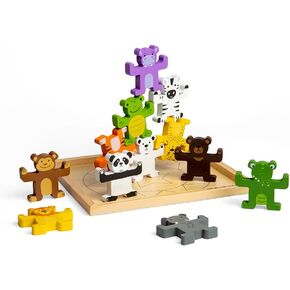 Bigjigs Toys Wild Animal Stacker - 12 Animal Wooden Stacking Toys, Premium Quality Animal Toys for 1 2 3 Year Old Boys and Girls, Baby Gift for 12 Months +