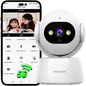 ANSION 2K UHD Pan/Tilt Security Camera, 5G/2.4G WiFi Camera, Pet Camera, Indoor Camera for Baby Monitor, Elderly/Pet Monitor, Motion Detection, 2-Way Audio, Cloud & SD Card Storage, Works with Alexa