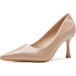 Women's Patent Leather Kitten Heel Dress Pumps Closed Pointed Toe Slip On Mid Heels Business Office Daily Low Top Casual Pumps