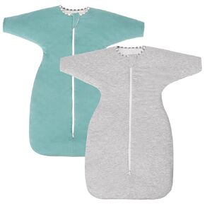 PuppyPaws Baby Sleep Sack 1.5 TOG 2-Pack Set, Transitional Swaddle with Arms Up Length Sleeves and Mitten Cuffs, Sleep Sack 9-15 Months, 95% Rayon derived from Bamboo, 5% Spandex
