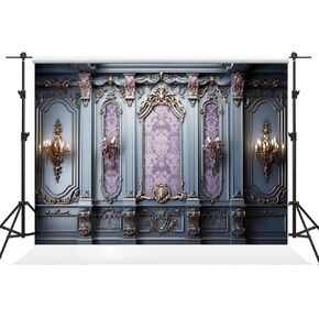 Kate 10×6.5ft European Style Retro Castle Wall Decoration Backdrop Photography Indoor Purple and Blue Classic Gypsum Pattern Background Photography Studio Props for Portrait Pictures and Videos