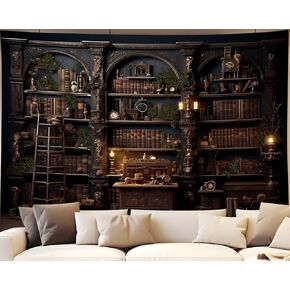 Library Tapestry Fairy Tale Magic School Bookshelf Tapestry Wall Haning Medieval Room for Study Magic Book Tapestry for Teens Bedroom Living Room Dorm Wall Art Home Decor 90.6"x70.9"