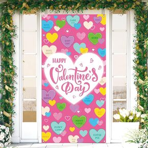 Happy Valentine's Day Door Cover Romantic Candy Colored Love Hearts Wedding Anniversary Party Decorations Indoor Outdoor Decor
