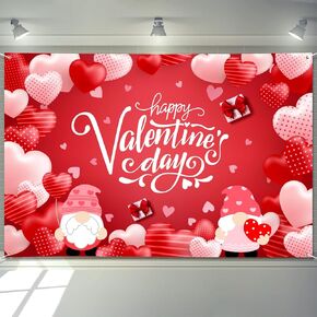 Large Valentines Day Banner 72" x 48" Decorations Happy Valentine's Day Banner Romantic Hearts Gnomes Party Supplies Photography Background for Indoor Outdoor Garden,Yard,Party Home Decor