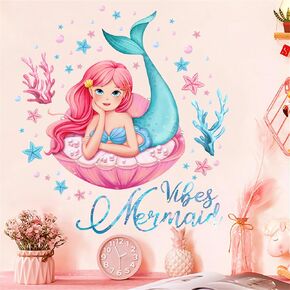 Lovely Mermaid Girl and Coral Water Plants Wall Stickers, sacinora Art Wall Decal Removable Vinyl Peel and Stick for Nursery Kid Baby Living Room Children's Room Bedroom Bathroom Decoration