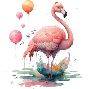 Cute Watercolor Flamingo Balloon Wall Stickers Decals, Lovely Animals Birds Decor Vinyl Waterproof Peel Removable Murals for Nursery Kids Baby Room Bathroom Toilet Playroom Furniture Classroom