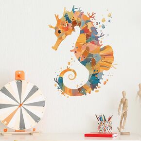 Watercolor Seahorse Wall Decal Nursery Sea Animal Wall Sticker Removable Peel and Stick Wall Art Decor for Kid Baby Classroom Preschool Living Room Playroom Bedroom School