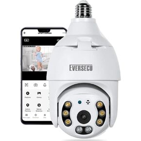 EVERSECU 2K 4MP Light Bulb Security Camera, Outdoor Waterproof, 360° View, 2.4G WiFi&Wireless, Motion Detection, Auto Tracking, 2 Way Audio, Color Night Vision, Siren Alarm