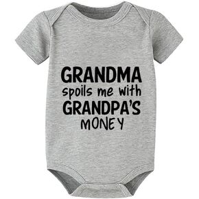 Grandma Spoils Me With Grandpa's Money Romper for Boys Short Sleeve Neutral Romper Baby White Baby Romper 0-3 Mont