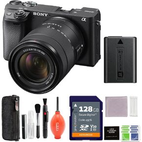 كاميرا Sony A6400 بدون مرآة مع حزمة عدسة 18-135 مم F/3.5-5.6 مع بطاقة SD 128GB + إكسسوارات متقدمة | Alpha 6400 E-Mount APS-C Sensor Black in Kuwait