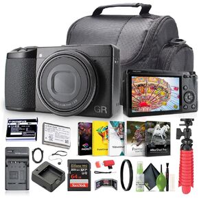 Ricoh GR IIIx Compact Portable Digital Camera (15286) + 64GB Memory Card + Photography Software + LED Light + Camera Bag + Flexible Tripod + Li 90B Battery + External Charger + Cleaning Kit + More