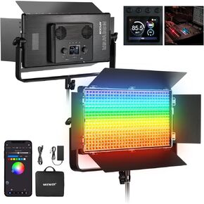 NEEWER 105W RGB LED Panel Video Light Kit with Barn Doors, 1200 LEDs 31500Lux@0.5m 2500K-10000K CRI96+/TLCI97+ Dimmable, APP/2.4G/Panel/DMX Control, Studio Photography Video Recording Lighting, AP100C