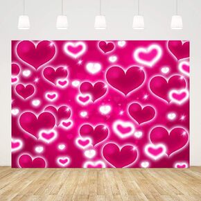 7x5ft Hot Pink Heart Backdrop Valentine's Day Early 2000s Sweetheart Photography Background 2000s Love Hearts Y2k Valentines Day Birthday Party Decorations Banner Photo Props