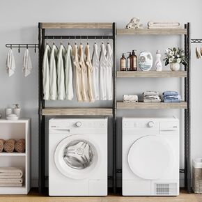 IDEALHOUSE Over The Washer and Dryer Storage Shelf- Laundry Room Organization Space Saving Laundry Drying Clothes Racks Heavy Duty Adjustable Height Bathroom Shelf for Home Decor (Wood, 30" A+B)