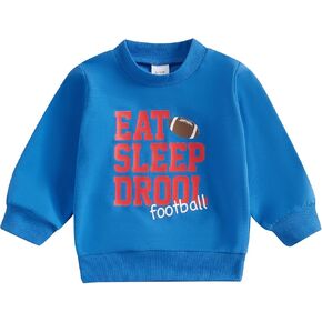 Toddler Baby Girl Boy Fall Clothes Eat Sleep Drool Sweatshirt Tops Pullovers Shirt Kids Football Game Day Outfit