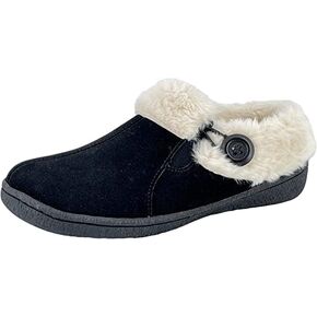 Clarks Womens Suede Leather Slipper with Gore and Bungee JMH2213 - Warm Plush Faux Fur Lining - Indoor Outdoor House Slippers for Women