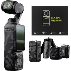 Camera Skin for DJI Pocket 3 Protective Sticker Camouflage Black Skin Decals for OSMO Pocket 3 Full Wrapped Film Anti-Scratch Protection