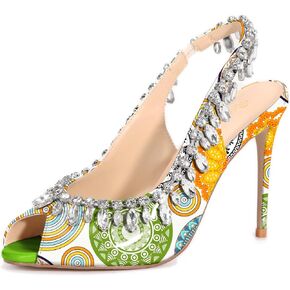 الرنة Lusion Womens High Shiletto Heels Crystal Pere Peep Toe Sexy Sling Back Pumps Shoes in Kuwait