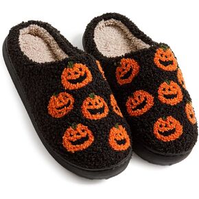 Halloween Pumpkin Slippers for Women Men Girl Warm Slides Cozy Fluffy Plush Fuzzy Skull Spider Indoor Outdoor Shoes