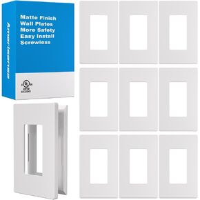 Outlet Cover, Screwless Decorator Wall Plate, Light switch Power Plug Cover, 1-Gang Standard Size, Matte White, 10 Pack,UL listed