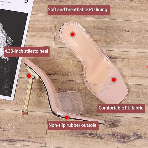 Women's Transparent Strap Stilettos Sexy Slides Sandals Fashion Clear Square Open Toe Comfortable Slingback Slip-On High Heels Prom Party Dress Mules Sandals in Saudi Arabia