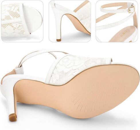 Perphy Floral Lace Open Toe Ankle Strap Stiletto Heel Sandals for Women in Kuwait